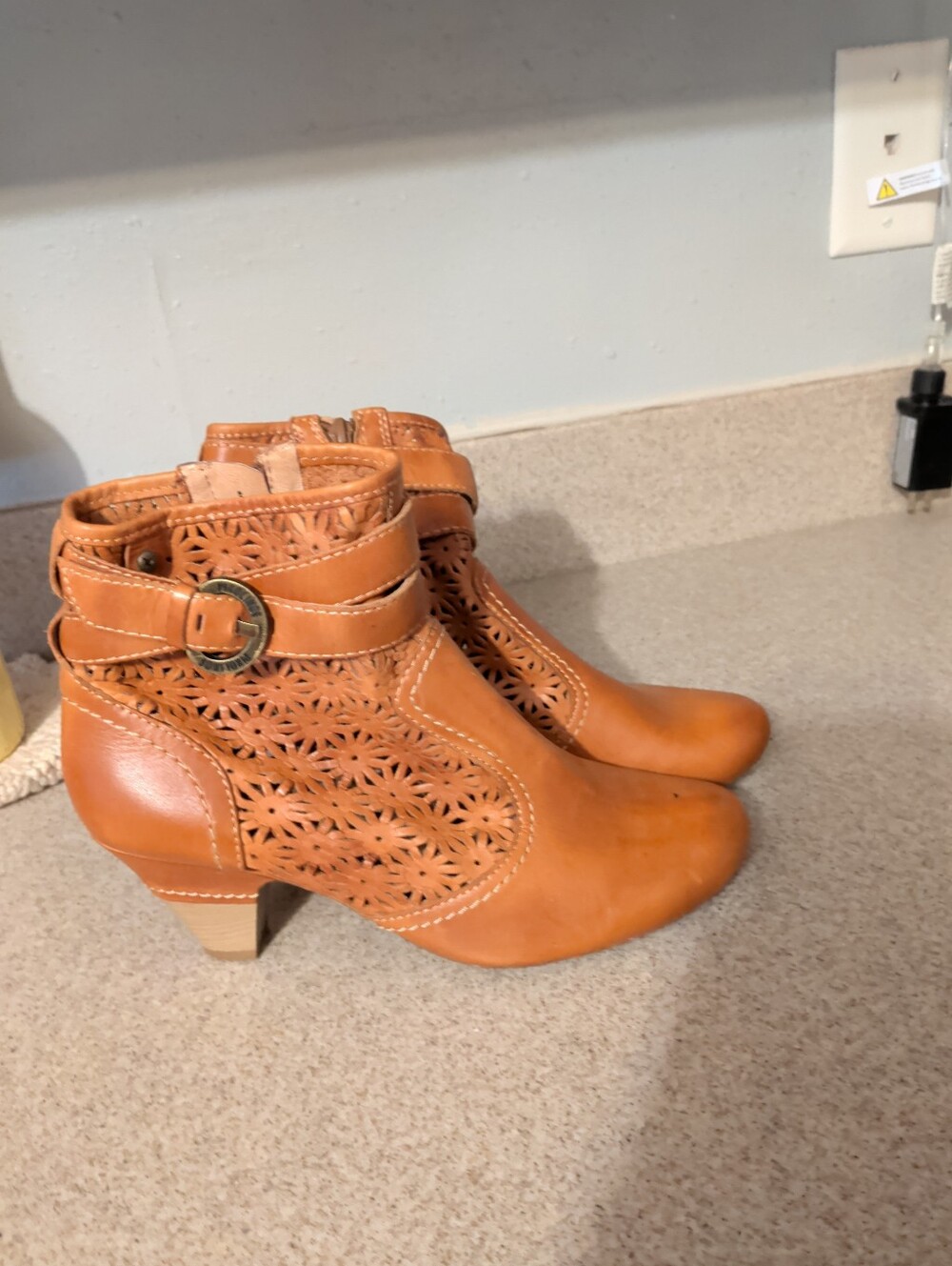 Women's Pikolinos Cognac Brown  Cutout Leather Ankle Boots